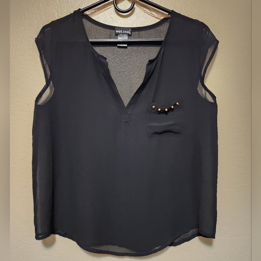 Sheer Black Short-Sleeve Blouse